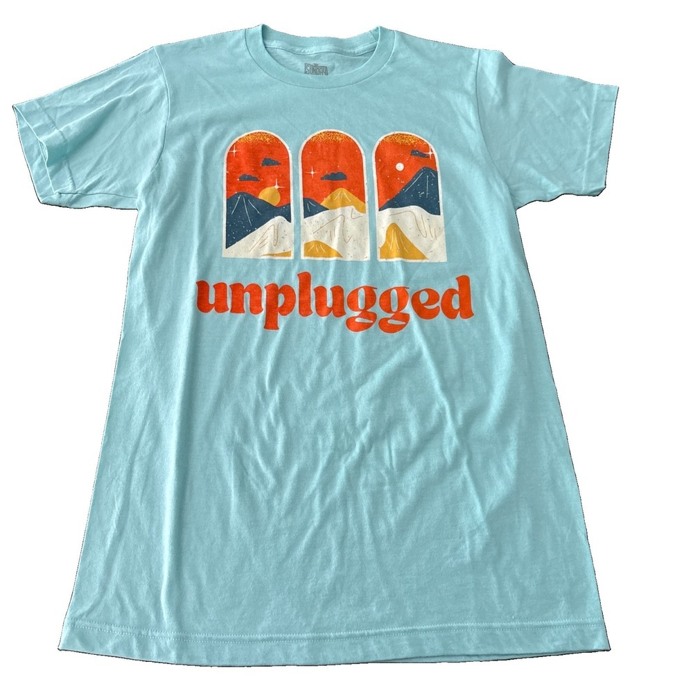Sunday Cool size Small Aqua Graphic Tee T Shirt unplugged unisex nature outdoor